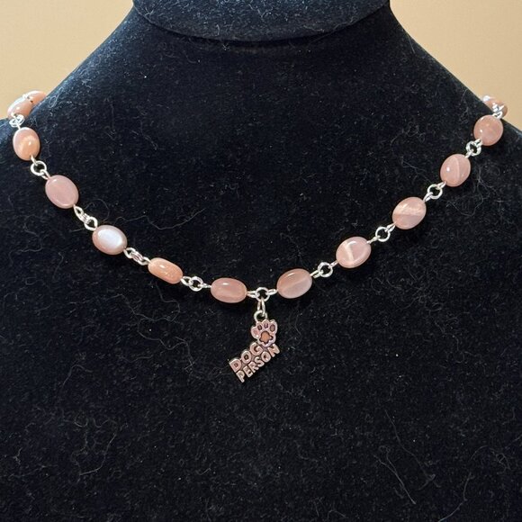 Peach Moonstone Adjustable Choker, Dog Person Paw Print Pendant+Genuine Gemstone - Picture 3 of 15